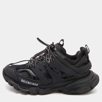 Pre Owned Balenciaga Black Neoprene, Leather and Mesh Track Sneakers Size 38