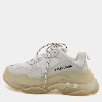 Pre Owned Balenciaga White Leather and Mesh Triple S Clear Sneakers Size 38