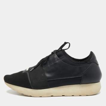 Pre Owned Balenciaga Black Leather and Mesh Race Runner Sneakers Size 39