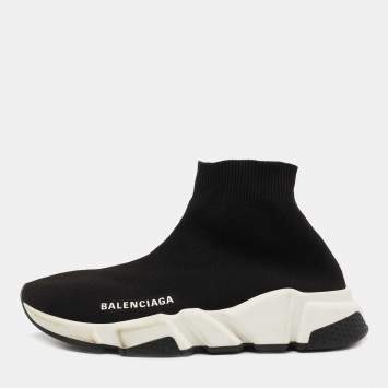 Pre Owned Balenciaga Black Knit Fabric Speed Trainer Sneakers Size 37