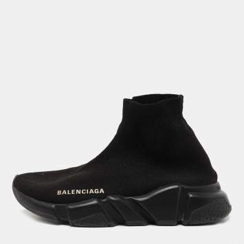 Pre Owned Balenciaga Black Knit Fabric Speed Trainer Sneakers Size 35