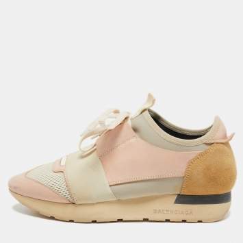 Pre Owned Balenciaga Tricolor Leather and Mesh Race Runner Sneakers Size 38