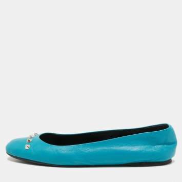 مملوكة مسبقًا Balenciaga Blue Leather Studded Ballet Flats Size 40