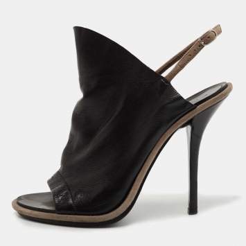 Pre Owned Balenciaga Black Leather Glove Slingback Sandals Size 40