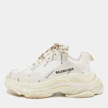 Pre Owned Balenciaga White/Grey Leather Triple S Sneakers Size 38
