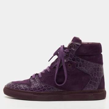 Pre Owned Balenciaga Purple Crocodile Leather and Suede High Top Sneakers Size 39