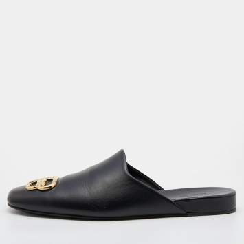 Pre Owned Balenciaga Black Leather Cosy BB Flat Mules Size 39