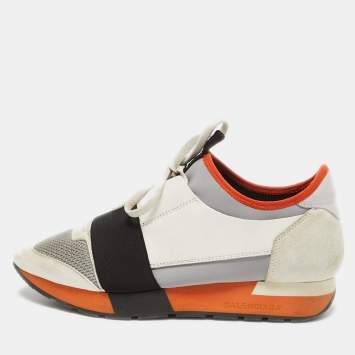 Pre Owned Balenciaga Multicolor Leather, Mesh and Suede Race Runner Sneakers Size 38