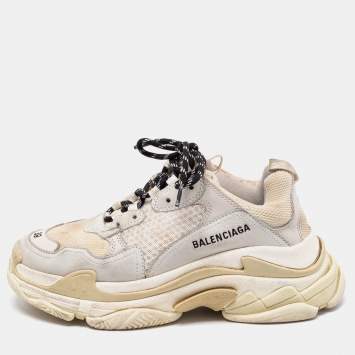 Pre Owned Balenciaga White Mesh and Leather Triple S Sneakers Size 39