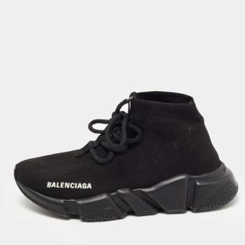 Pre Owned Balenciaga Black Knit Fabric Speed Trainer Lace Up Sneakers Size 36