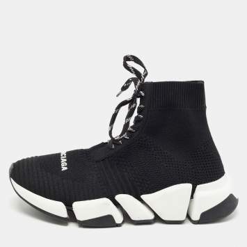 Pre Owned Balenciaga Black Knit Fabric Speed Trainer Lace Up Sneakers Size 36