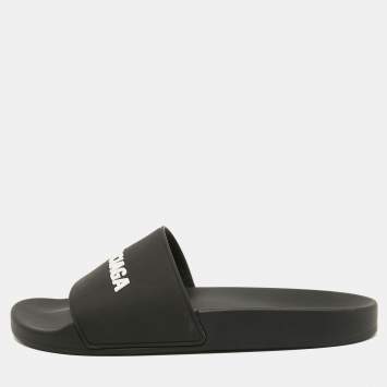 Pre Owned Balenciaga Black Rubber Flat Slides Size 41 