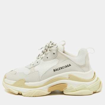Pre Owned Balenciaga White Leather and Mesh Triple S Sneakers Size 40