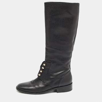 Pre Owned Balenciaga Black Leather Knee Length Boots Size 40