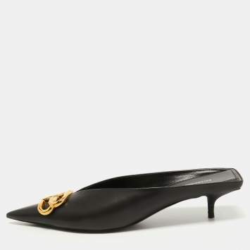 Pre Owned Balenciaga Black Leather Knife Mules Size 38  