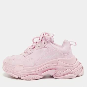 Pre Owned Balenciaga Pink Leather Triple S Sneakers Size 36