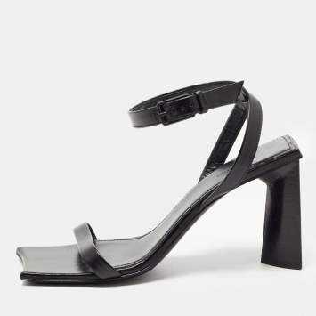 Pre Owned Balenciaga Black Leather Square Toe Sandals Size 36