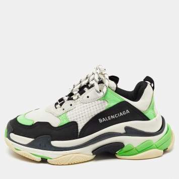 Pre Owned Balenciaga Tricolor Leather and Mesh Triple S Sneakers Size 37