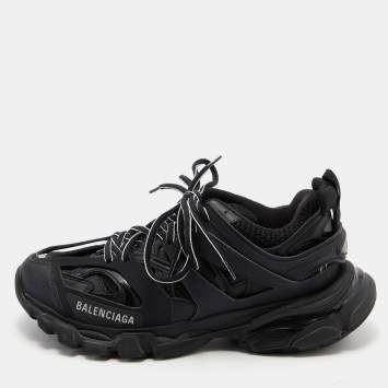 Pre Owned Balenciaga Black Leather, Neoprene and Mesh Track Sneakers Size 38