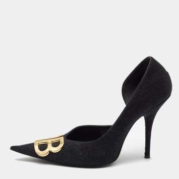 Pre Owned Balenciaga Black Denim BB Knife Pumps Size 39
