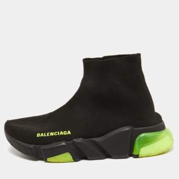 Pre Owned Balenciaga Black Knit Fabric Speed Trainer High Top Sneakers Size 37