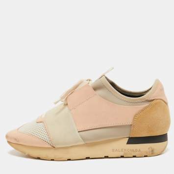 Pre Owned Balenciaga Tricolor Leather and Mesh Race Runner Sneakers Size 38