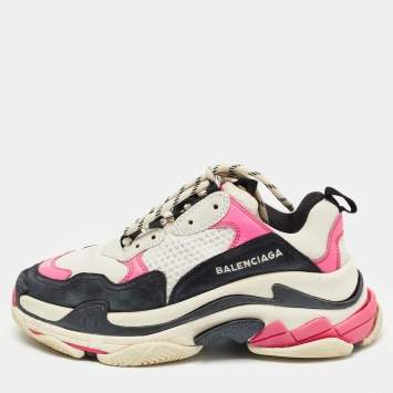 Pre Owned Balenciaga Multicolor Mesh and Leather Triple S Sneakers Size 37