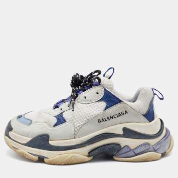Pre Owned Balenciaga Tri Color Leather and Mesh Triple S Clear Sneakers Size 38