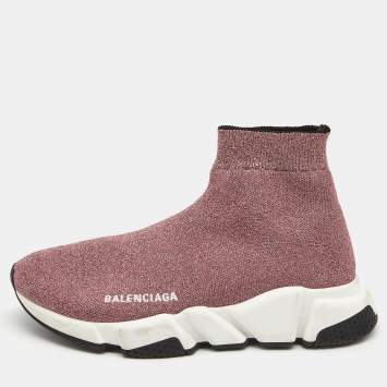 Pre Owned Balenciaga Pink Lurex Fabric Speed Trainer Sneakers Size 38