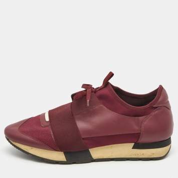 مملوكة مسبقًا Balenciaga Burgundy Leather and Mesh Race Runner Low Top Sneakers Size 42