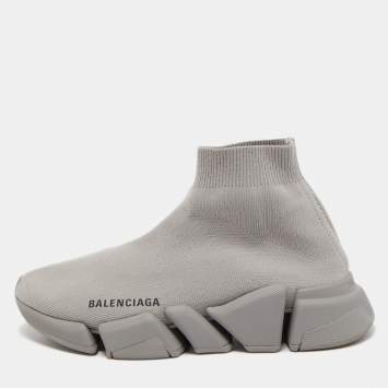 Pre Owned Balenciaga Grey Knit Speed Trainer Sneakers Size 37