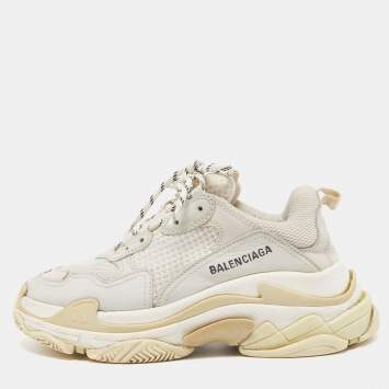 Pre Owned Balenciaga Grey Leather and Mesh Triple S Sneakers Size 40