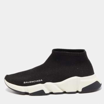 Pre Owned Balenciaga Black Knit Fabric Speed Trainer Sneakers Size 38
