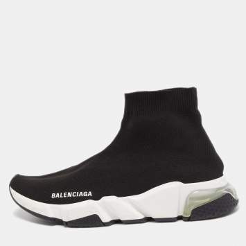 Pre Owned Balenciaga Black Knit Fabric Speed Trainer Sneakers Size 40