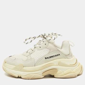 Pre Owned Balenciaga White Leather and Mesh Triple S Low Top Sneakers Size 35