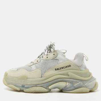 Pre Owned Balenciaga Grey Leather and Mesh Triple S Low Top Sneakers Size 39