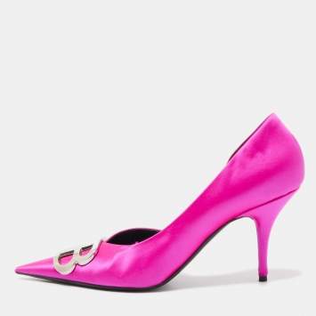 Pre Owned Balenciaga Pink Satin BB Knife D'orsay Pumps Size 40