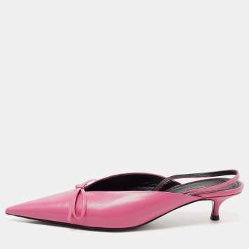 Pre Owned Balenciaga Pink Leather Bow Knife Slingback Pumps Size 36.5