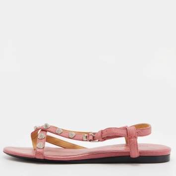 Pre Owned Balenciaga Pink Leather Arena Flat Sandals Size 36