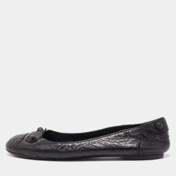 Pre Owned Balenciaga Black Leather Arena Studded Ballet Flats Size 38.5