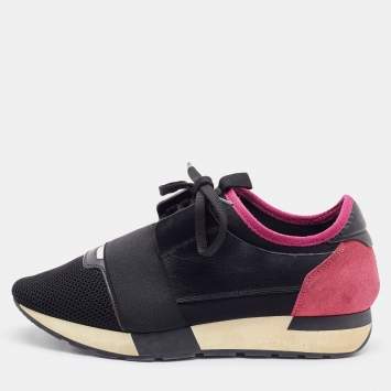 Pre Owned Balenciaga Black Leather and Mesh Race Runner Sneakers Size 39