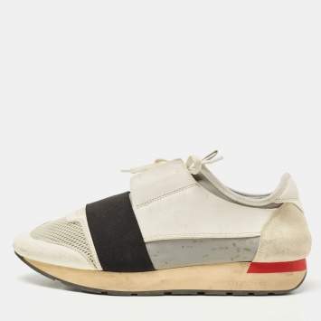 Pre Owned Balenciaga White/Grey Mesh,Suede and Leather Race Runner Low Top Sneakers Size 41