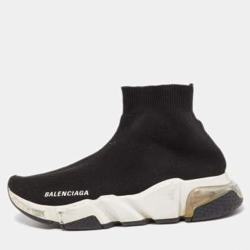 Pre Owned Balenciaga Black Knit Fabric Speed Trainer Slip On Sneakers Size 37
