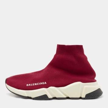 Pre Owned Balenciaga Red Knit Fabric Speed Trainer Sneakers Size 37