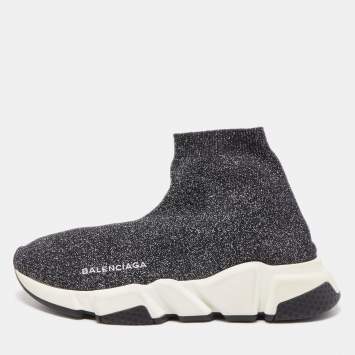 Pre Owned Balenciaga Black Knit Fabric Speed Trainer Sneakers Size 37