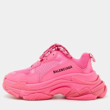 Pre Owned Balenciaga Pink Mesh and Leather Triple S sneakers Size 37