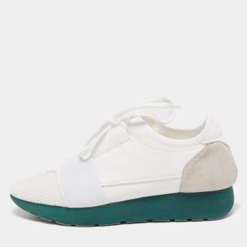 Pre Owned Balenciaga White Leather Mesh Race Runner Sneakers Size 38