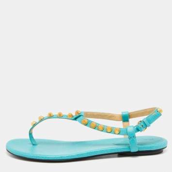 Pre Owned Balenciaga Papete Leather Arena Thong Flat Sandals Size 39.5