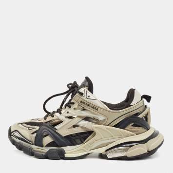 Pre Owned Balenciaga Black/Grey Leather And Mesh Track 2 Chunky Sneakers Size 39
