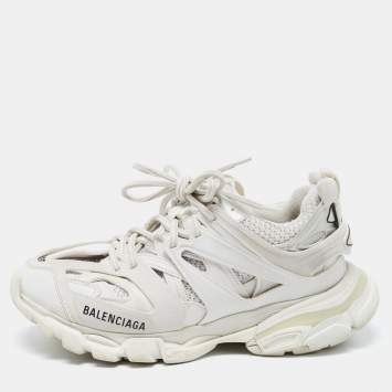 Pre Owned Balenciaga White Leather and Mesh Track Sneakers Size 38